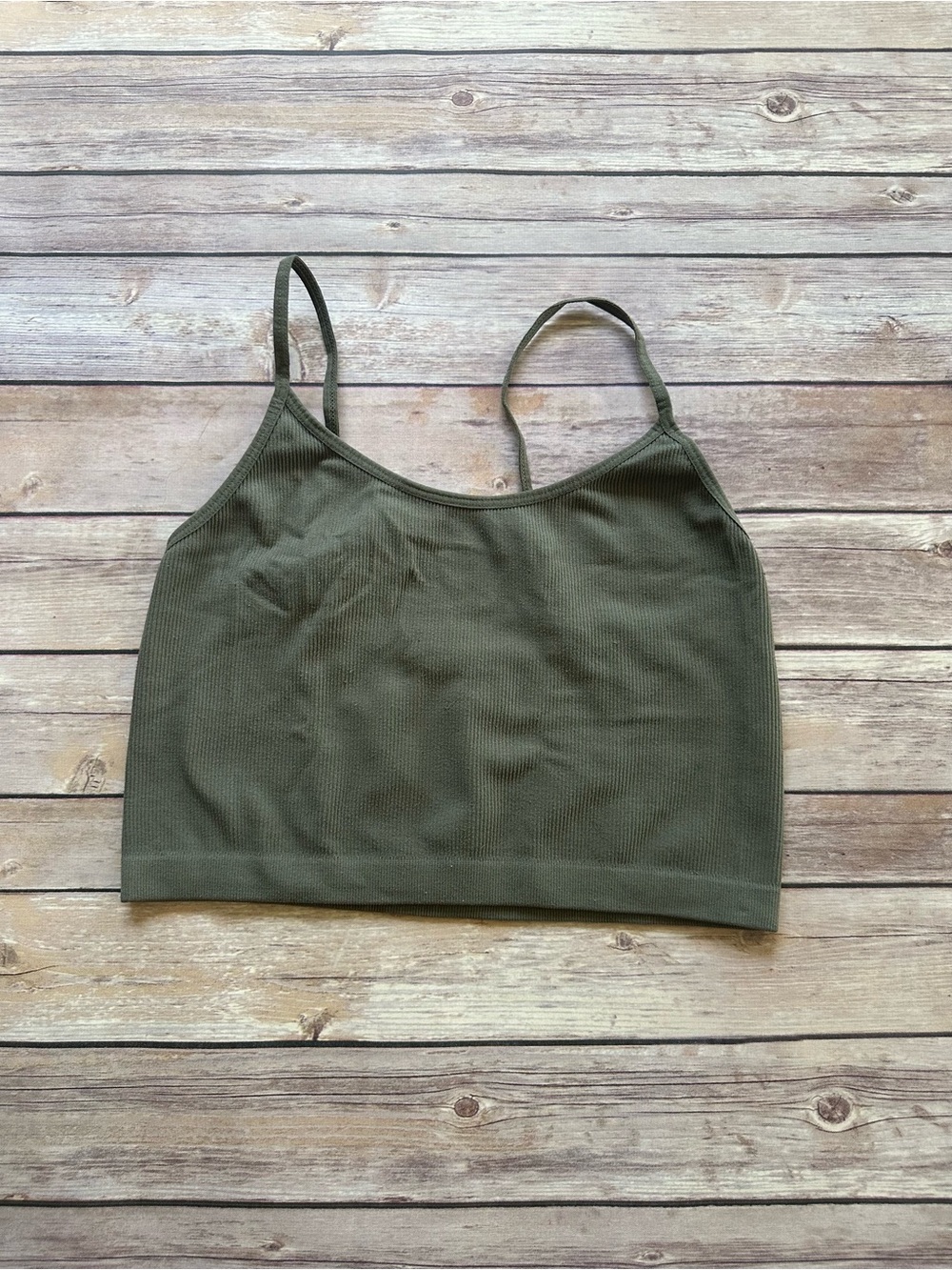 Bozzolo Olive Green Ribbed Crop Tank Top